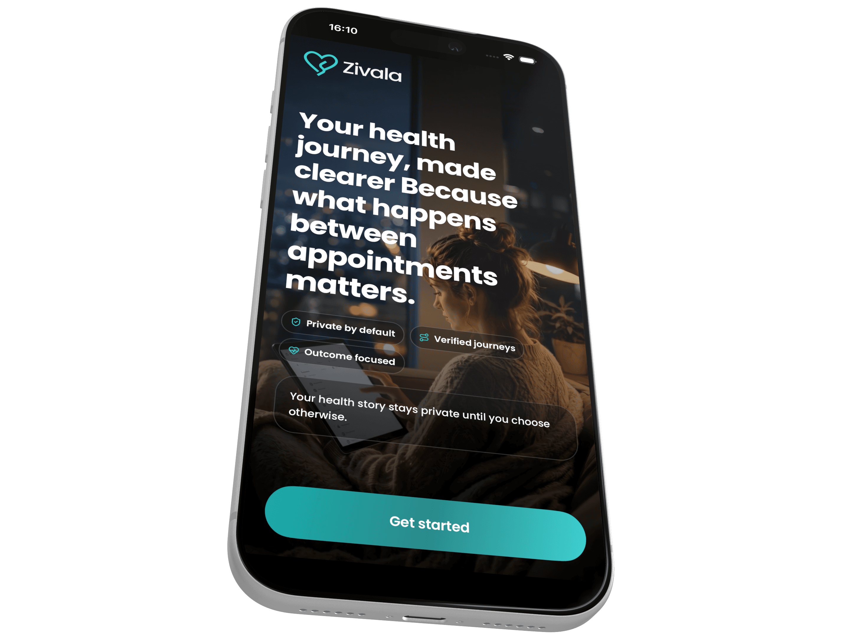 Zivala onboarding screen on an iPhone