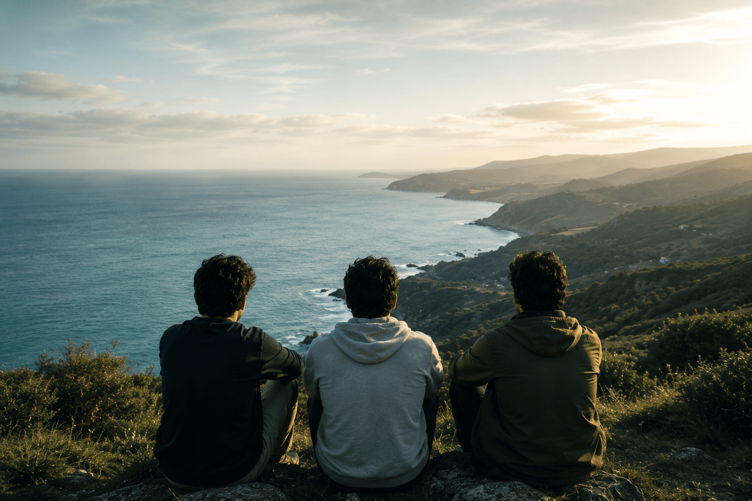 The three Zivala founders looking out over a coastline